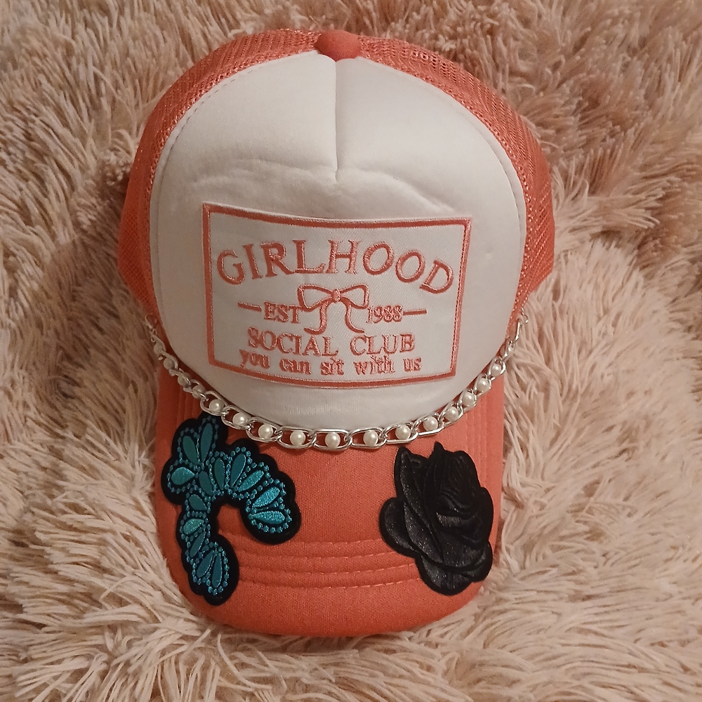 Girlhood Social Club Coral and White Hat